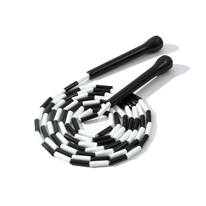 Experience Smooth and Adjustable Jumping with the IDOU Beaded Jump Rope - Unbreakable Handles, Tangle-Free Rotation, and Customizable Length. The Ultimate Fitness Companion! - color: Black & White Beaded