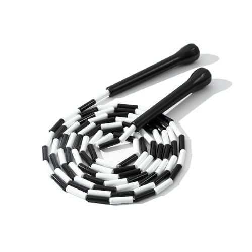 Experience Smooth and Adjustable Jumping with the IDOU Beaded Jump Rope - Unbreakable Handles, Tangle-Free Rotation, and Customizable Length. The Ultimate Fitness Companion! - color: Black & White Beaded