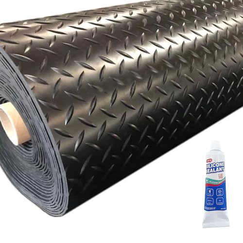 Heavy Duty Diamond-Plate Rubber Flooring Roll 4x10 FT, Multi-Purpose Waterproof Anti-Slip Floor Mat, Easy to Clean Under Equipment, Mats for Garage, Gym, Stable, Basement, Kennel - size: 4 ft x 10 ft x 0.1 in