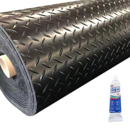 Heavy Duty Diamond-Plate Rubber Flooring Roll 4x6 FT, Multi-Purpose Waterproof Anti-Slip Floor Mat, Easy to Clean Under Equipment, Mats for Garage, Gym, Stable, Basement, Kennel - size: 4 ft x 6 ft x 0.1 in