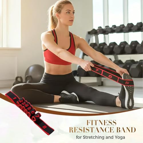 Fitness Resistance Band for Stretching and Yoga, Number Stretch Resistance Band with Clear Markings, 8-Section Elastic Training Bands for Yoga, Stretching, Pilates, Fitness
