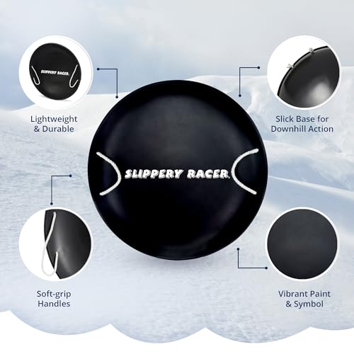 Slippery Racer ProDisc 26 Inch Heavy Duty Aluminum Iron Alloy Metal Kids Winter Saucer Snow Sled with Dual Riveted Soft Grip Rope Handles