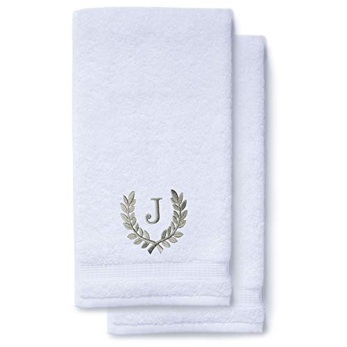 Decorative and Monogrammed Hand Towels for Bathroom Kitchen Makeup | Personalized Gift for Wedding-Bridal | Roman Font Custom Luxury Turkish Towel | Spa Collection, Oversized, 16 X 30 Inch, Set of 2 - color: Gray, size: Initial J