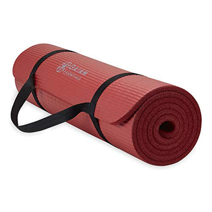 Gaiam Yoga Mat, Pilates & Exercise Mat, Thick Mat 2/5" (10mm) Workout Mat with Easy-Cinch Carrying Strap for Home & Gym Workouts - color: Red