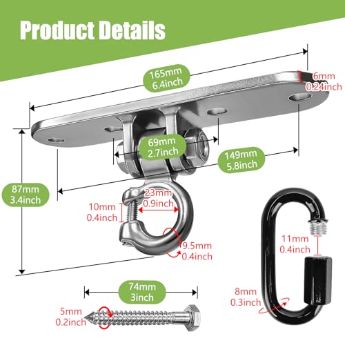 Swing Hanger Accessories Heavy Duty Smooth Operation with 180° Swing Bearings 800lb Capacity for Indoor Outdoor Swing Chairs Hammocks Playgrounds Yoga - size: Size7