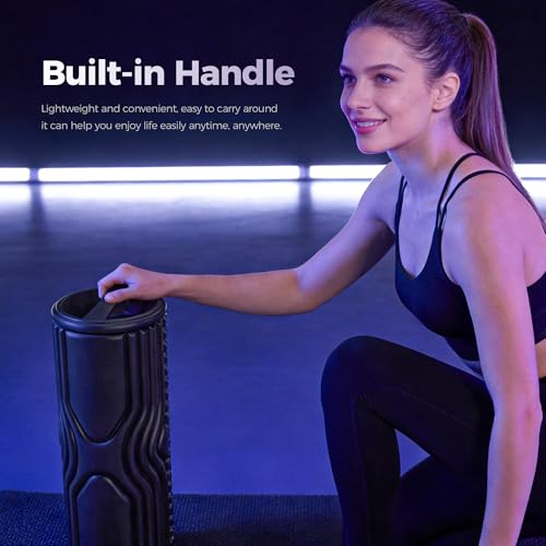 Vibrating Foam Roller with Smart APP Control, 5-Speed Electric Deep Tissue Massage Roller for Back Pain Relief, Muscle Recovery, Physical Therapy, Yoga, Neck, Leg Pain - Rechargeable & Portable