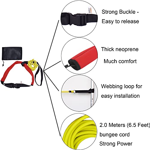 Swimming Bungee Resistance Training Belt Swim Exerciser Tether (One Waist Belt, Bungee Cord, Storage Bag)