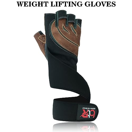 Weight Lifting Leather Padded Gloves for Men and Women Fingerless Body Building Long Wrist Support Training Gym Exercise Powerlifting Gloves Unisex Design