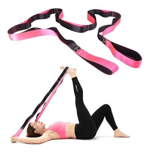 TAVIEW Yoga Strap for Stretching – Stretch Band with 12 Loops –Multi-Grip Pilates Hamstring Stretcher Belt – Physical Therapy Equipment for Best Flexibility