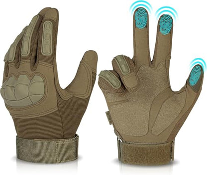 KUMGIM Tactical Motorcycle Gloves with Knuckle Protection Touchscreen - color: Tan, size: Large