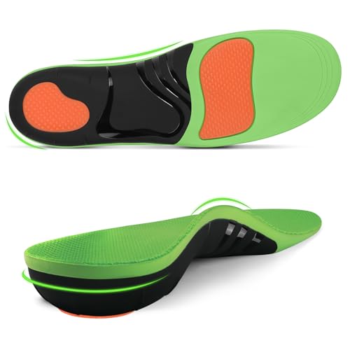 Plantar Fasciitis Insoles, 220+ lbs High Arch Support Inserts for Men Women, Heavy Duty Flat Feet Pain Relief Orthotic Running Athletic Work Boot Insoles for Standing All Day-XS - color: Green