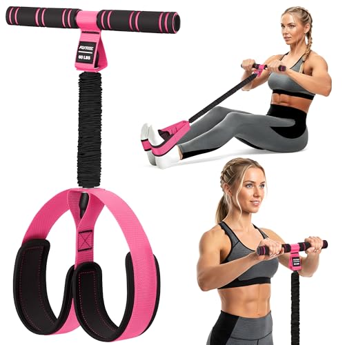 Multifunction Pedal Resistance Band with Handle, Upgraded Exercise Equipment with Soft Foot Pedal for Sit Up & Full-Body Home Gym Workouts, Core/ABS Training, Pilates, Yoga & Physical Therapy - style: 3-Pink-60LBS