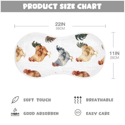 Hen and Rooster Muslin Burp Cloths 1 Pack - Extra Large 22"x11", 4-Layer Soft Absorbent Cotton, Waterproof Backing, Baby Drool Rags for Newborn