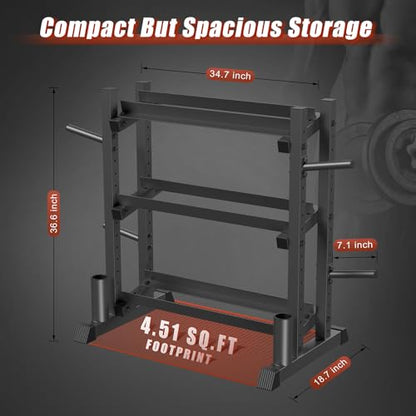 Jusgym Dumbbell Rack Stand Only, 3 Tier Adjustable Height & Angle 1100LBS - size: 18.78 x 48 x 36.54 inches