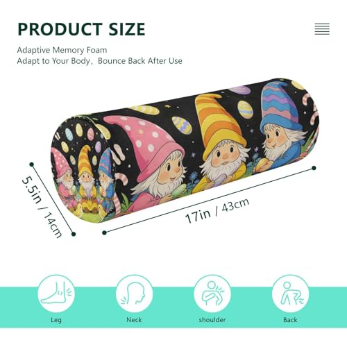 KLL Cute Gnome Easter Bolster Pillow for Legs Firm Neck Roll Pillow Protector Round Foam Roller for Back Bolster Cover with Zipper