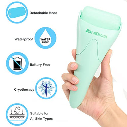 Wonderwin Ice Roller for Face and Body Massage, Facial Roller Skin Care Tool for Reduce Wrinkles and Puffiness, Migraine Pain Relief and Skin Tighten, Cold Therapy for Cooling and Calming(Green) - color: Green