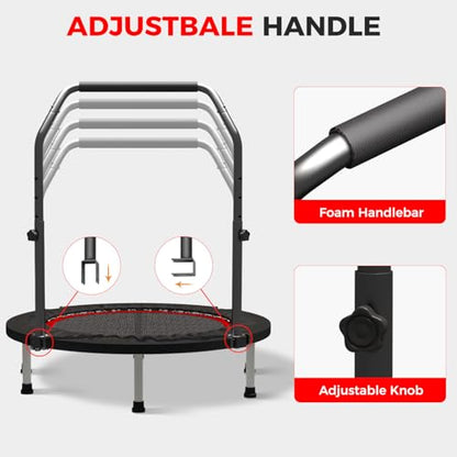 40"/48" Rebounder Trampoline for Adults Mini Trampoline for Adults and Kids Exercise Rebounder with Bar Fitness Trampoline Indoor Height Adjustable Max Load 330/440lbs - color: Red-40in