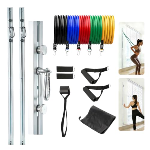 Aluminum Anchor Fitness System for Wall-Mounted - Adjustable with Five Resistance Bands, Resistance Bands Wall Mount for Strength Training, Workout Wall Anchor System