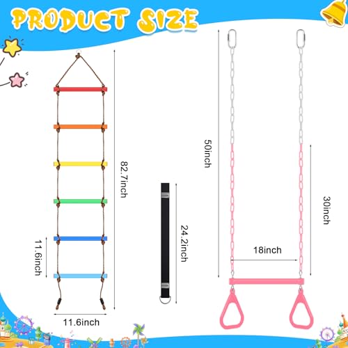 2 Pack Gym Swing Sets 48'' Trapeze Swing Bar Monkey Bar Heavy Duty Chain with Locking 6.8ft Climbing Rope Ladder Climbing Game for Accessories Tree House Playground Outdoor Play (Pink) - color: Pink