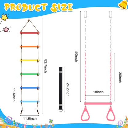 2 Pack Gym Swing Sets 48'' Trapeze Swing Bar Monkey Bar Heavy Duty Chain with Locking 6.8ft Climbing Rope Ladder Climbing Game for Accessories Tree House Playground Outdoor Play (Pink) - color: Pink