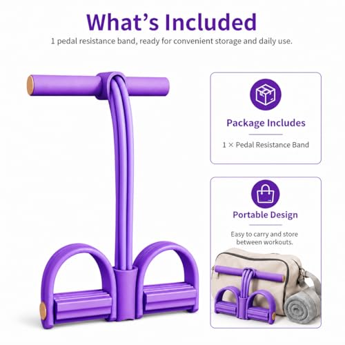 Bungee Rope Pedal Tension Brace, 4 Tubes/6 Tubes Optional, Latex Elastic Band for Abs Training, Leg Stretching and Strength Training, Blue/Purple