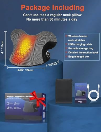 Wireless Heated Neck Stretcher for Pain Relief, Portable Cordless Neck Shoulder Cervical Traction Device with Graphene Heating Pad No Smell Magnetic Therapy Case Relaxer for Spine Alignme