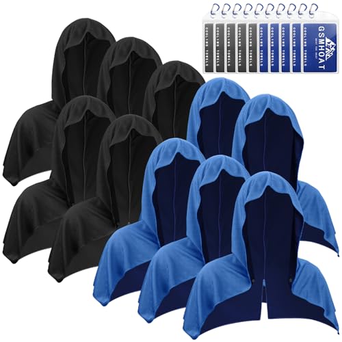 10 PCS Cooling Hoodie Towels, Head Cool Towel for Neck and Face, Sun Protection Cooling Hoodie for Sport, Workout, Gym, Outdoor Work - color: 5black-5darkblue