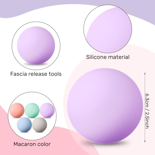 5 Pack Massage Lacrosse Balls for Myofascial Release, Yoga Deep Tissue Massage, Trigger Point Therapy and Foot Plantar Fasciitis, Ball for Back Pain Relief, Muscle Ball Roller, Macaron Color