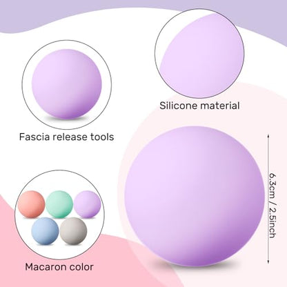 5 Pack Massage Lacrosse Balls for Myofascial Release, Yoga Deep Tissue Massage, Trigger Point Therapy and Foot Plantar Fasciitis, Ball for Back Pain Relief, Muscle Ball Roller, Macaron Color