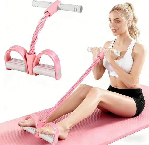 8-Tubes Pedal Resistance Band with Handle, Multifunction Exercise Rope for Working Out, Foot Pedal Resistance Band for Abdomen, Waist, Arm, Leg, Purple - color: Pink