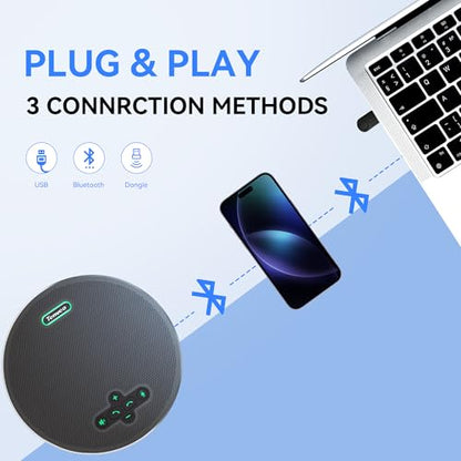 Tenveo MagiCall Pro Bluetooth Conference Speakerphone, Bluetooth/Dongle/USB, 8 AI Noise-Canceling Microphones, 360° Voice Pickup, 18H Talk Time, Compatible with Zoom, Teams & OBS, for 12–15 People - color: Silver