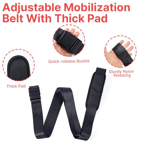 Mobilization Belt - Physical Therapy Belt Strap, Adjustable Mobilization Band Pt Strap with Thick Pad for Rehabilitation Yoga Leg Hip Exercise Seatbelts Stretching Mobility & Gym Techniques (Black)