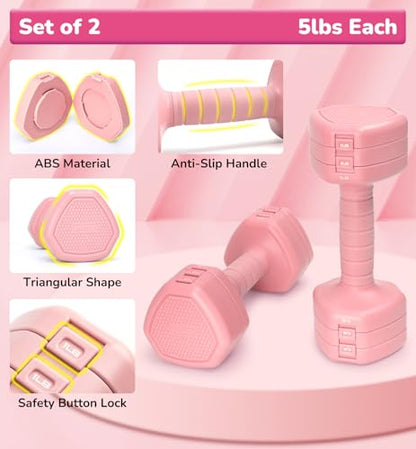 Adjustable Dumbbell Set of 2, 10LB 20LB 30LB Weight Set - color: Pink, size: 10 lbs Total-(5LB Each)