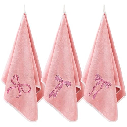 3 Pcs Bow Microfiber Gym Towels Coquette Embroidered Bow Bigger Size Soft Quick Drying Towels 14 x 31 Inches for Gym Exercise Fitness Sports Workout Spa Bathroom Kitchen Women Gifts