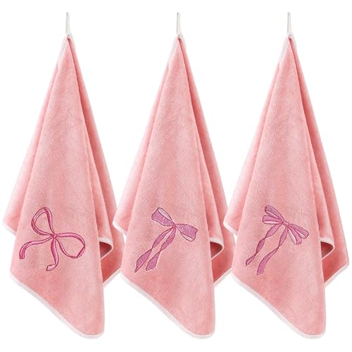 3 Pcs Bow Microfiber Gym Towels Coquette Embroidered Bow Bigger Size Soft Quick Drying Towels 14 x 31 Inches for Gym Exercise Fitness Sports Workout Spa Bathroom Kitchen Women Gifts