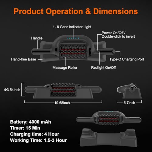 Electric Rolling Massager with Redlight, Handheld Percussive Roller Massger - color: Black