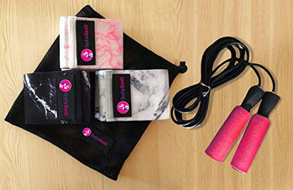 Bootie Bandz Resistance Marble Print for Legs and Butt Exercise Non Slip Elastic, 3 Levels Workout Loop Bands for Women Sports Fitness Bands for Squat Glute Hip Training (Pack of 3) White,Pink,Black