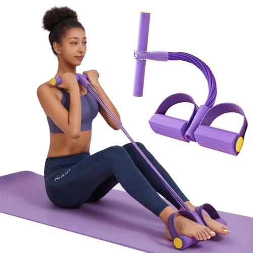 Pedal Resistance Band with Handle Multifunction Pedal Resistance Band Upgrade 6/8/10 Tubes Manual Tension Training Pedal Natural Rubber Foot Pedal Resistance Bands - color: purple-10 tubes