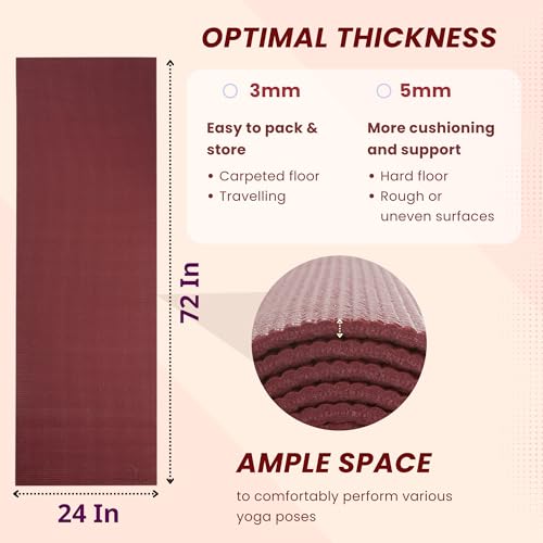 Everyday Yoga Deluxe Mat, Spacious 72"x24" Non-Slip Yoga Mat for Comfortable Home Workouts, 3-5mm Extra Thick