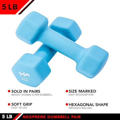JFIT Dumbbell Pairs or Sets – Neoprene & Vinyl Coated Hand Weights for Home Gym, Strength Training, Aerobics, Cardio Exercise and Fitness - size: 5 lbs (Pair), style: Dumbbell Pair