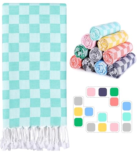 Checkered Plaid Turkish Beach Towel Vacation Essentials Blanket Sand Free Quick Dry Oversized Thin Cloud Clearance Alaska Cruise Summer Accessories Beach Gift Must Haves Gear Stuff Travel Gadgets - color: 1pcs Aqua