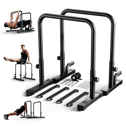 2026 Upgraded Dip Bars 880LBS Heavy Duty Dip Bar Station Height & Width Adjustable Parallel Bars for Full Body Strength Training Dip Stands Calisthenics Equipment for Home Push Up Bar