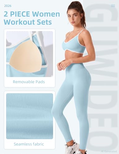 Workout Sets for Women 2 Piece Seamless Color Block Sports Bra Padded Scrunch Butt Lifting Leggings Matching Outfit