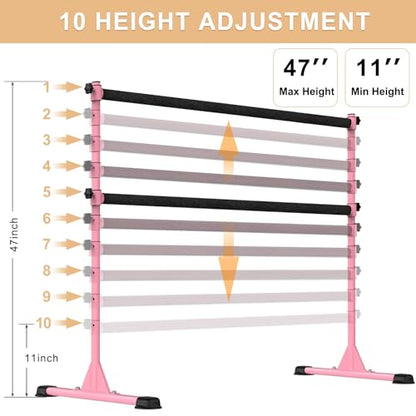 Height Adjustable Ballet Barre, Heavy Duty Freestanding Dance Bar, Anti-Slip Sturdy for Kids & Adults, Ideal for Home, Ballet, Fitness, Yoga - color: 5ft (Fabric Covered Crossbar, Pink)