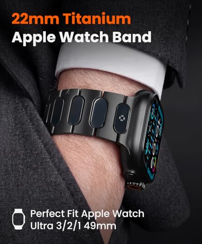 Grade 5 Titanium Watch Band for Apple Watch Ultra 3/2/1 49mm & Series 11/10 46mm - 22mm Wide-Body Apple Watch Ultra Band with Scratch Resistant DLC Coating for men - QT-X009 Luxury Series - color: Black
