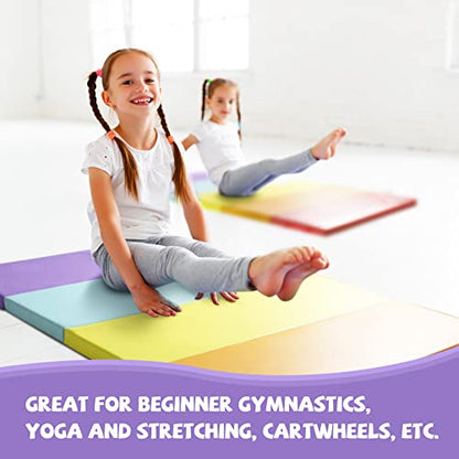 Kangaroo Hoppers Gymnastics Tumbling Mats for Kids, Foldable Gym Mat with Carrying Handles for Home Activity Play