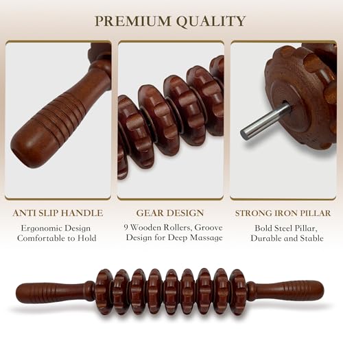 Wood Therapy Massage Stick, Wooden Cellulite Roller for Myofascial Trigger Points Relief, Lymphatic Drainage Massager for Body Sculpting, Muscle Tension Relief for Belly Legs Thighs