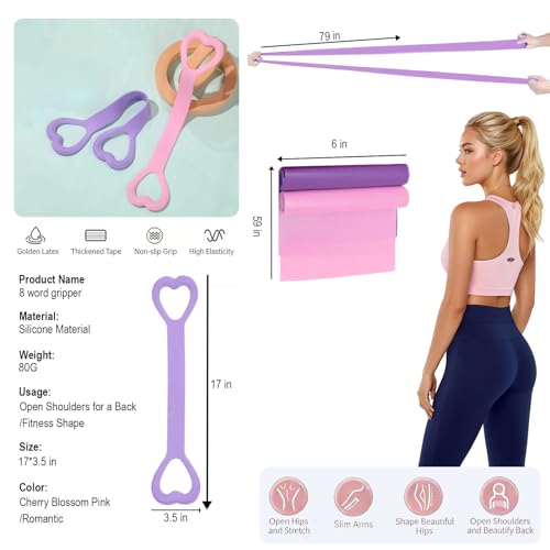 Resistance Bands, Figure 8 Resistance Band, 4 Pack - Latex-Free Exercise Bands for Home Gym, Strength Training & Physical Therapy | Yoga, Pilates, Glute Workouts | Portable Elastic Bands