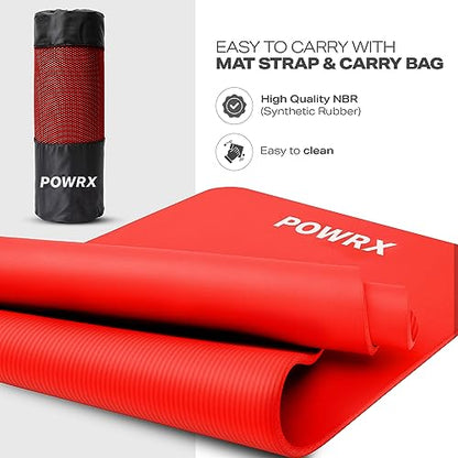 POWRX Yoga Mat Thick | Exercise Mat 1/2" - 3 Widhts with Carrying Strap and Bag | Non-Slip Workout Mat for Women Men Home Fitness Stretching Pilates Gymnastics Floor Gym Equipments