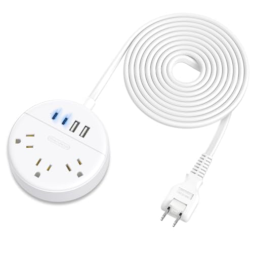 2 Prong Power Strip, NTONPOWER 10 FT Extension Cord, 2 Prong to 3 Prong Outlet Adapter, 180°Non-Polarized, 3 Outlets 4 USB (2 USB C), Wall Mount for Old House Non-Grounded Outlets,White - size: 10 ft